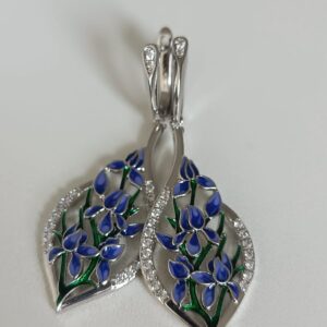 Aretes Largos de Acero – Flor de Iris con Cierre de Presión
