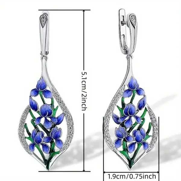 Aretes Largos de Acero – Flor de Iris con Cierre de Presión - Imagen 3